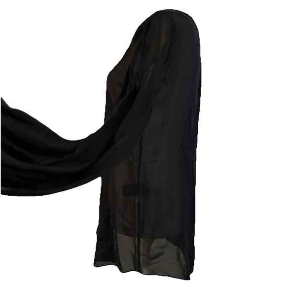 Elizabeth And James Silk Blouse Pearly Cuff Detail Black Size Medium - Picture 7 of 16